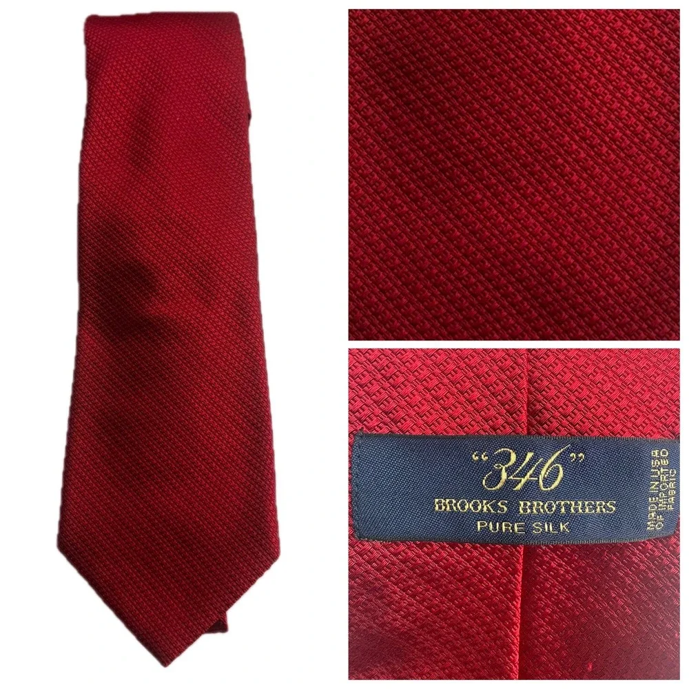 Brooks Brothers Necktie Mens OS Red 346 Pure Silk Textured‎ Weave Made in USA